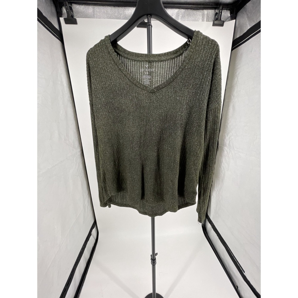 American Eagle Outfitters Soft‎ & Sexy Rib Sweater Top Womens Large Green V-Neck